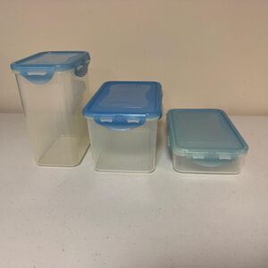 Lock Plastic Food Storage Containers 3 Set Clear Tight Blue Small Medium Large